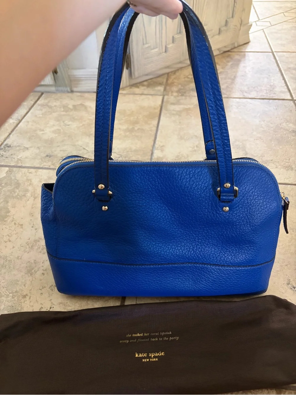 kate spade cobalt blue pebbled leather satchel